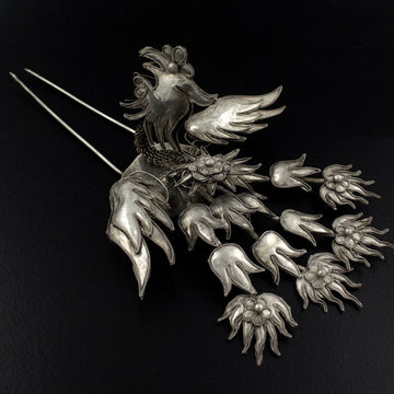 Handmade Miao Filigreed 2-Prong Costume Hair Stick Phoenix